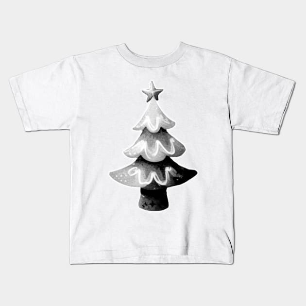 Monochrome Christmas Tree - Fir Tree Watercolor Illustration / Painting Kids T-Shirt by Star Fragment Designs